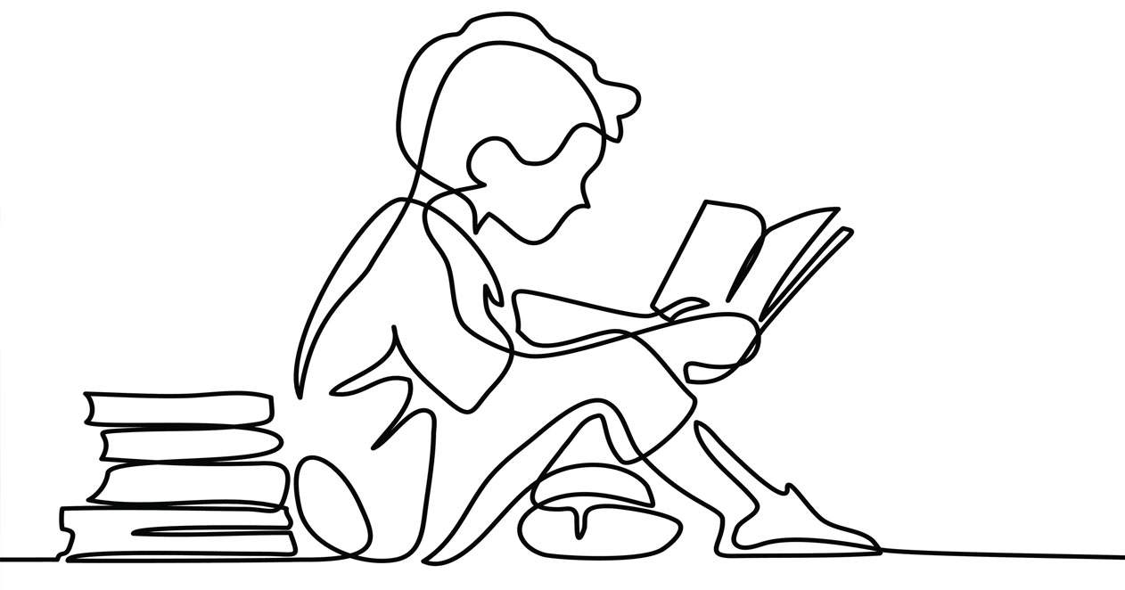 Animación de niño leyendo un libro.